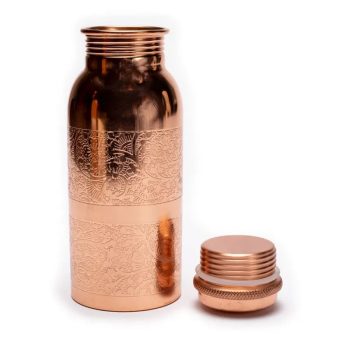 Copper bottle floral design etched